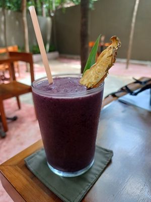 Smoothie purple power (If I recall) at Arcana in Playa Del Carmen
