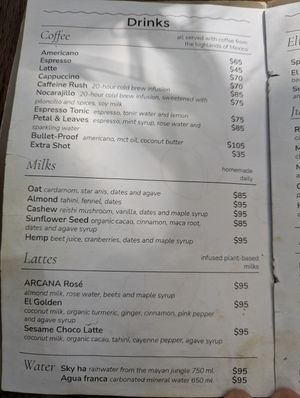 Menu at Arcana in Playa Del Carmen