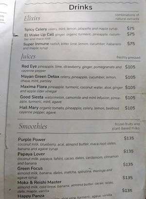 Menu at Arcana in Playa Del Carmen