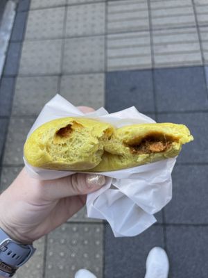 Curry bagel   at Kamogawa Bakery in Kyoto