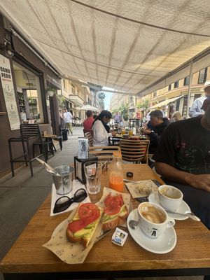 Outdoor seating only, order at counter and they deliver it to table  at SANTA coffee in Malaga