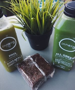 Juice & brownie  at Green Seed Vegan in Houston