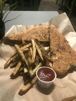 Latini with dill fries at Green Seed Vegan in Houston
