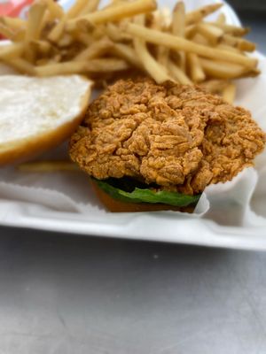Vegan chicken sandwich and fries   at Erins Vegan Delight in Philadelphia