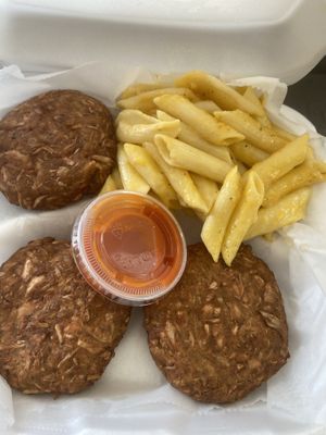 Jackfruit crabless cakes   at Erins Vegan Delight in Philadelphia