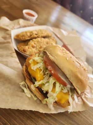 Fish sandwich and chikkin strips at Nice Burger in Stanton