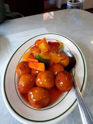 Sweet and sour chicken vegan at Bamboo Garden Vegetarian Cuisine in Seattle