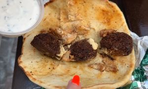 Impossible™ Victory Falafel before adding the sauce
 at Disneyland - Shawarma Palace - Food Stand in Anaheim