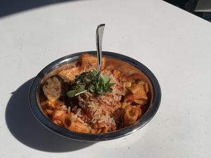 Vegan pasta Meat Ball   at Disneyland - Pym Test Kitchen in Anaheim