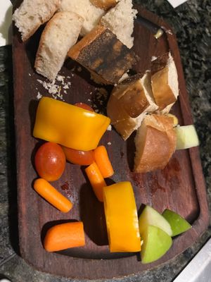Cheese fondue accompaniments - sorry .. took photo halfway through the meal at The Melting Pot in Sacramento
