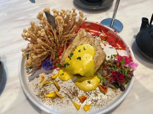 The corn fritter breakfast…..amazing!! at Cafe Vianee in Miranda