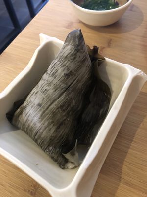 Glutinous rice in banana leaf  at The Little Dumpling House in Newcastle Upon Tyne