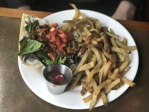 Flat Harlem Sandwich with “ketchup” at Seasoned Vegan in New York City