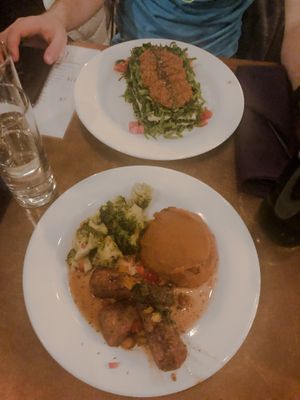 Lasagna and sweet chili at Seasoned Vegan in New York City