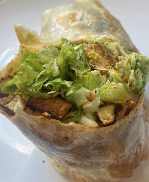 Caesar wrap with blackened tofu! So tasty!!! Vegan!  at Sweet Pea Cafe in Tallahassee