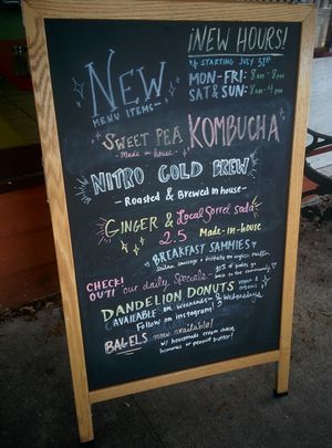 Menu board for the day at Sweet Pea Cafe in Tallahassee