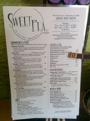 Menu at Sweet Pea Cafe in Tallahassee