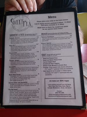 great menu at Sweet Pea Cafe in Tallahassee