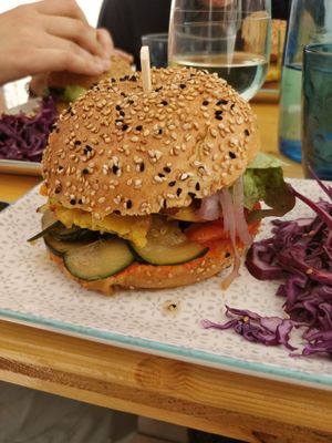 The veggie burger on the menu was very tasty and filling at La Tribu in Ile-de-re