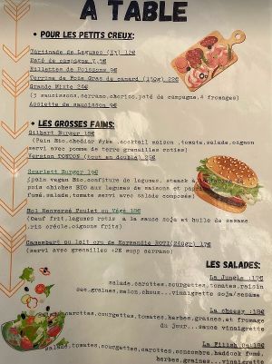 Food menu at La Tribu in Ile-de-re