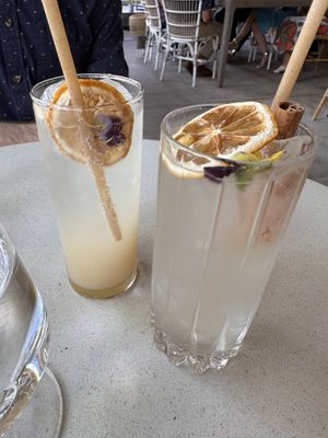 Lychee lemonade (left) lotus tonic (right)   at Khâluna in Minneapolis