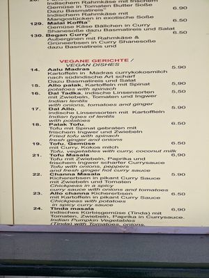 Vegan menu at Indian Street Food in Berlin