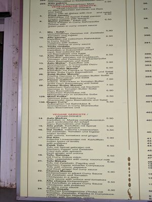 Vegan and vegetarian menu at Indian Street Food in Berlin
