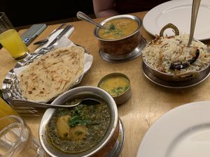 Saag aloo, garlic rice, paratha  at Sagar Vegan & Vegetarian Restaurant - Leicester Square in South West London
