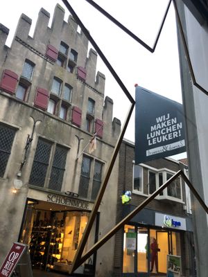 If you look outside from this restaurant you see this beautiful building.  at Brownies & downieS in Harderwijk