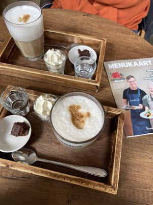 Latte with soy milk (Whipped cream and brownie are not vegan!)  at Brownies & downieS in Harderwijk