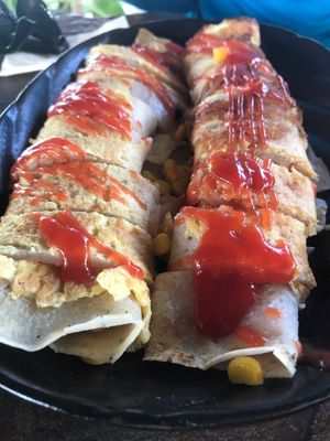 Egg roll with ketchup? at Veggie Garden in Belmopan