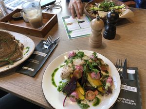 My sandwich (other food on this table is not vegan)  at Brownies & downieS in Tiel