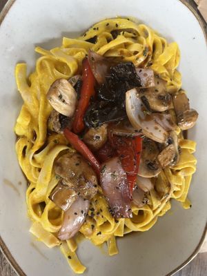 Fetuccini Huancaina  at El Chino Vegano in Lima