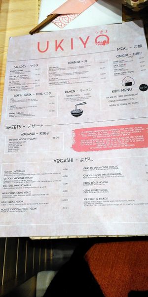 Menu at Ukiyo in Casablanca