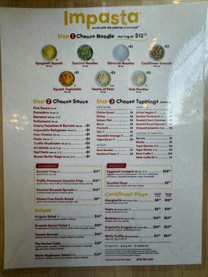 Main Menu  at Impasta in Beverly Hills