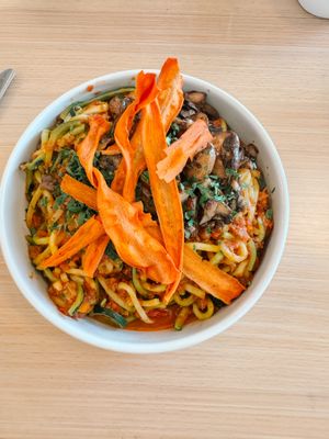 Vegan bolognese and vegan bacon at Impasta in Beverly Hills