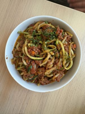 Vegan bolognese with zucchini noodles  at Impasta in Beverly Hills