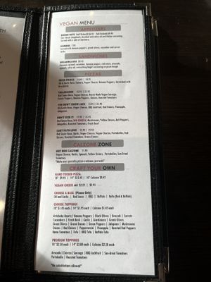 vegan menu  at Tomato Bar Pizza Bakery in Crown Point