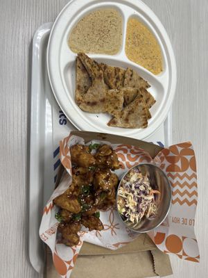 Hummus dips and cauliflower bites  at Holy Plants in Lima