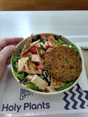 Salad with quinoa patty at Holy Plants in Lima