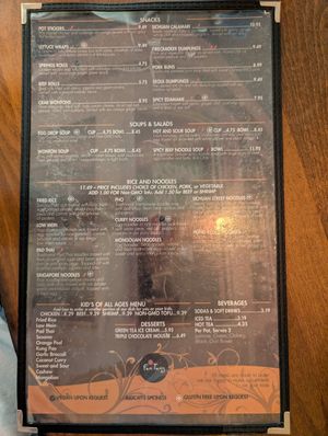 Menu at Fan Tang in Albuquerque