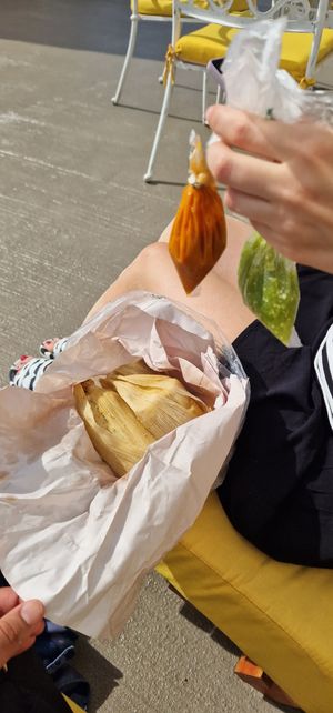 Tamales and spicy red toes at Tamales Ciencia Ficción in Playa Del Carmen