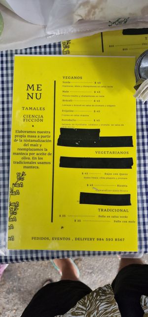 Menu at Tamales Ciencia Ficción in Playa Del Carmen