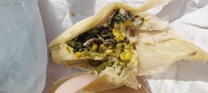 Mushroom and corn filling at Tamales Ciencia Ficción in Playa Del Carmen