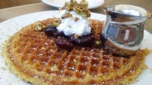 Cherry Pistachio Waffle at Cafe Flora in Seattle