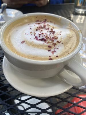 Rose oat milk latte at Cafe Flora in Seattle