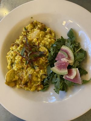 Saffron mushroom risotto at Cafe Flora in Seattle