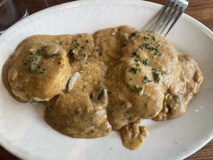 Biscuits and mushroom gravy  at Cafe Flora in Seattle