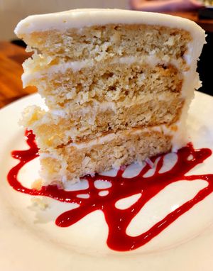Coconut cake at Cafe Flora in Seattle