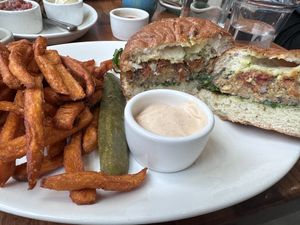 Italian burger   at Cafe Flora in Seattle